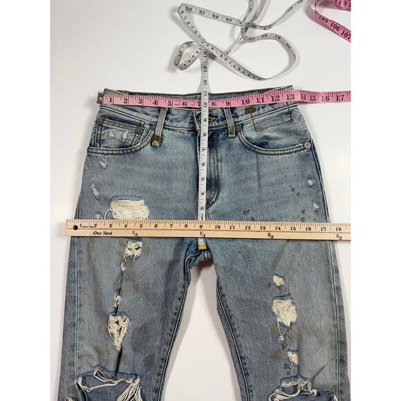 R13 Bowie High Rise Straight Leg Jeans Light Denim Distressed Rutland Grunge - Picture 12 of 13